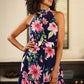Yumi Navy Floral Halter Neck Midi Dress With Matching Belt