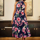 Yumi Navy Floral Halter Neck Midi Dress With Matching Belt