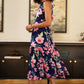 Yumi Navy Floral Halter Neck Midi Dress With Matching Belt
