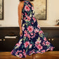 Yumi Navy Floral Halter Neck Midi Dress With Matching Belt