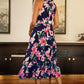 Yumi Navy Floral Halter Neck Midi Dress With Matching Belt