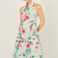 Yumi Mint Floral Halter Neck Midi Dress With Matching Belt