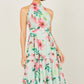 Yumi Mint Floral Halter Neck Midi Dress With Matching Belt