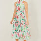 Yumi Mint Floral Halter Neck Midi Dress With Matching Belt