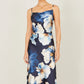 Yumi Navy Cowl Neck Satin Floral Dress