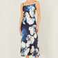 Yumi Navy Cowl Neck Satin Floral Dress