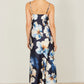Yumi Navy Cowl Neck Satin Floral Dress