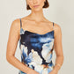 Yumi Navy Cowl Neck Satin Floral Dress