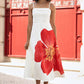 Yumi White Oversize Poppy Placement Midi Sun Dress