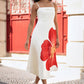 Yumi White Oversize Poppy Placement Midi Sun Dress
