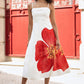 Yumi White Oversize Poppy Placement Midi Sun Dress
