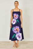 Yumi Navy Pansy Strappy Midi Dress
