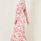 Yumi White Orchid Floral Pleated Wrap Maxi Dress