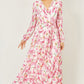 Yumi White Orchid Floral Pleated Wrap Maxi Dress