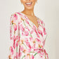 Yumi White Orchid Floral Pleated Wrap Maxi Dress