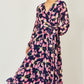 Yumi Navy Orchid Floral Pleated Wrap Maxi Dress