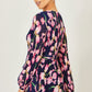 Yumi Navy Orchid Floral Pleated Wrap Maxi Dress