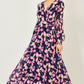 Yumi Navy Orchid Floral Pleated Wrap Maxi Dress