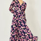 Yumi Navy Orchid Floral Pleated Wrap Maxi Dress