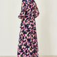 Yumi Navy Orchid Floral Pleated Wrap Maxi Dress