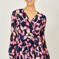 Yumi Navy Orchid Floral Pleated Wrap Maxi Dress