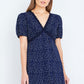 Yumi Navy Spot Print Lace Trim Skater Dress