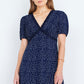 Yumi Navy Spot Print Lace Trim Skater Dress