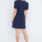 Yumi Navy Spot Print Lace Trim Skater Dress
