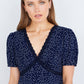 Yumi Navy Spot Print Lace Trim Skater Dress