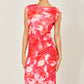 Yumi Red  Mesh Ruched Bodycon Midi Dress