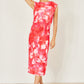 Yumi Red  Mesh Ruched Bodycon Midi Dress