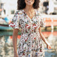 Yumi Ivory Botanical Print Viscose Midi Dress