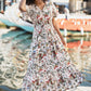 Yumi Ivory Botanical Print Viscose Midi Dress