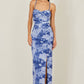 Yumi Blue Mesh Ruched Midi Dress With Split