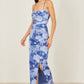 Yumi Blue Mesh Ruched Midi Dress With Split