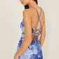 Yumi Blue Mesh Ruched Midi Dress With Split