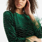 Louche Celie Zebra Devore Feather Trimmed Mini Dress Green