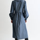 Zoya Chambray Zip Front, Frill Collar Midi Dress - Dark Grey