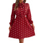 Women’s Polka Dot Pleated Dress – Self-Tie Waist & Long Sleeves