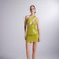 Thea Green Shiny One Shoulder Strapped Mini Dress