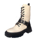 Jesse Womens Combat Military Lace Strap Winter Zip Up Ladies Chunky Heel Ankle Boots Beige