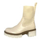 Emelyn Ladies Stretchy Knit Sock Faux Leather Mid Block Heel Casual Winter Ankle Boots Beige