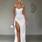New solid color sexy waist slit halter thin summer dress
