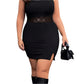 Elegant Plus Size Black Rhinestone Midi Dress