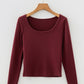 Brown Ribbed Long Sleeve Crop Top