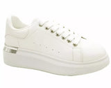 LADIES WHITE WOMENS FAUX LEATHER LACE UP PLATFORM TRAINERS SNEAKERS SHOES SIZE UK 3-8