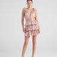 Glare Salmon Shiny Pleated Mini Ruffle Dress