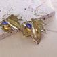 Brass Leaf Dangle Earrings - Nature-Inspired Brass Leaves with Blue Lapis/Labradorite Accents.