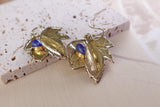 Brass Leaf Dangle Earrings - Nature-Inspired Brass Leaves with Blue Lapis/Labradorite Accents.