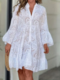 European And American Women's Spring And Summer Solid Color V-Neck Loose Hollow Sexy Dress Nian Nian